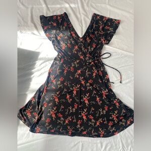 Black Long Sleeve Wrap Sundress with Flutter Sleeves